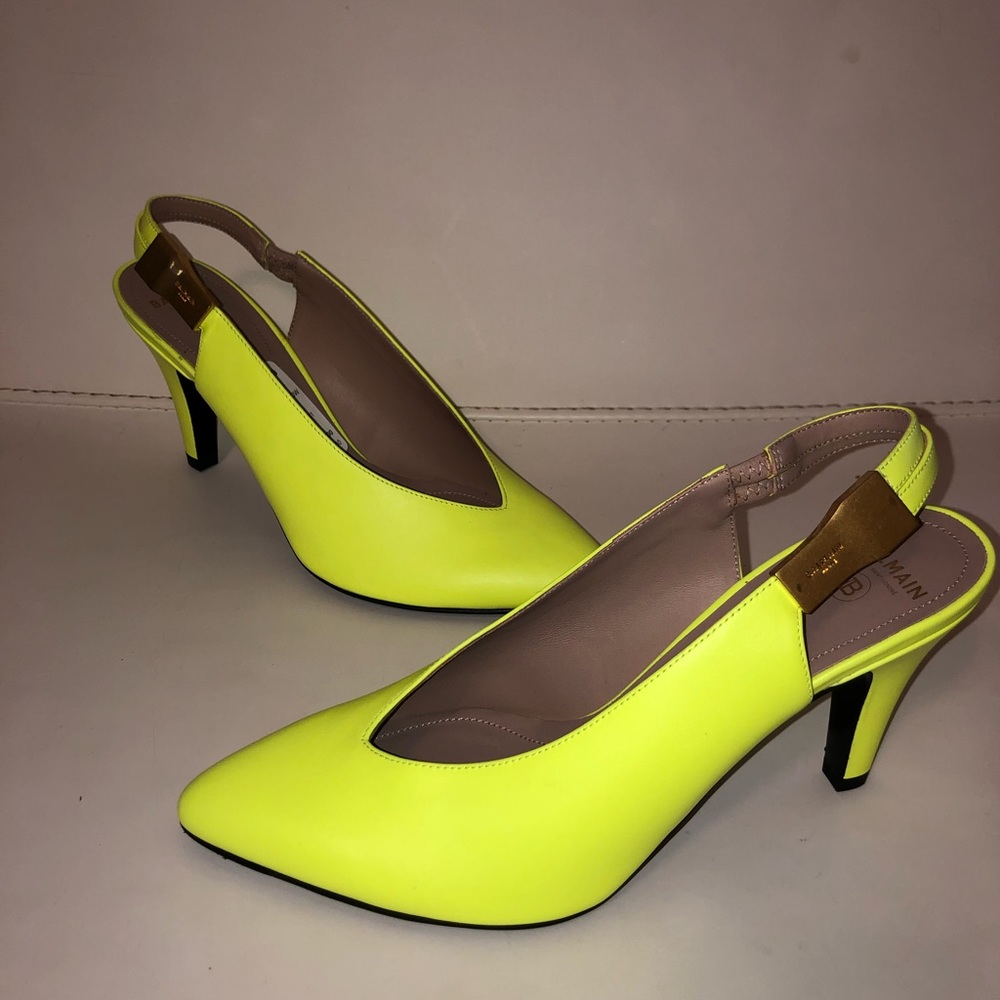 Balmain Neon Yellow Leather Slingback Heels Size 38.5 MK
